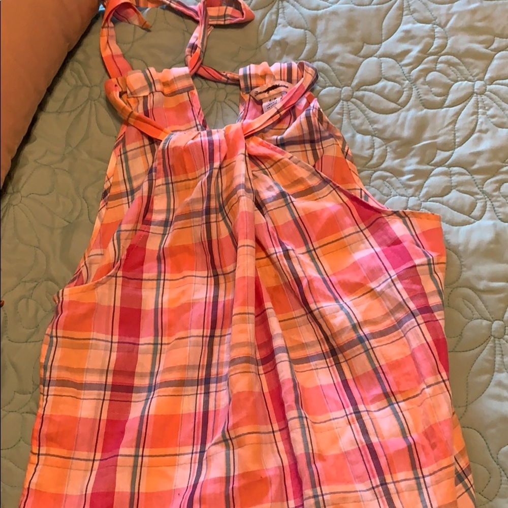 Plaid pink and blue blouse